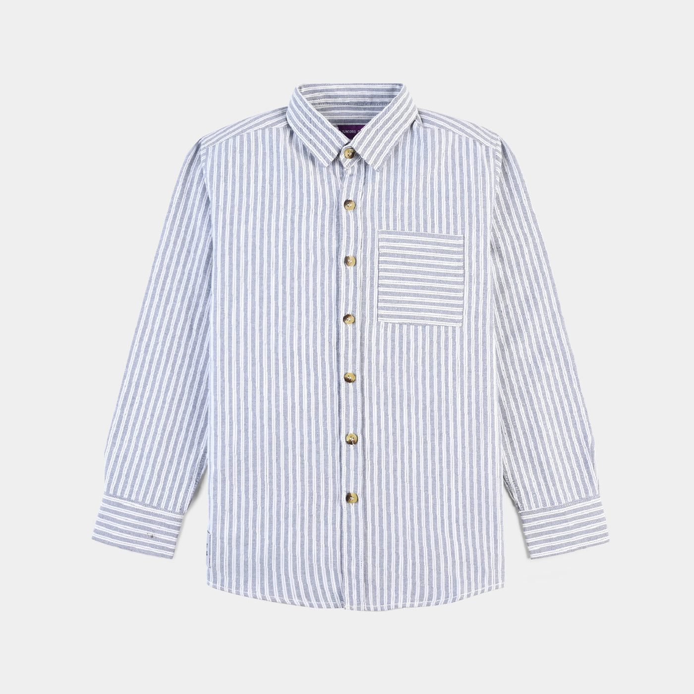 Boys Yarn Dyed Casual Shirt (All About Having Fun)-Whte.Stripe