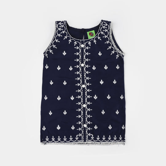 Infant Girls Poly Cambric Emb Kurti (Little Bagum) - Navy Blue