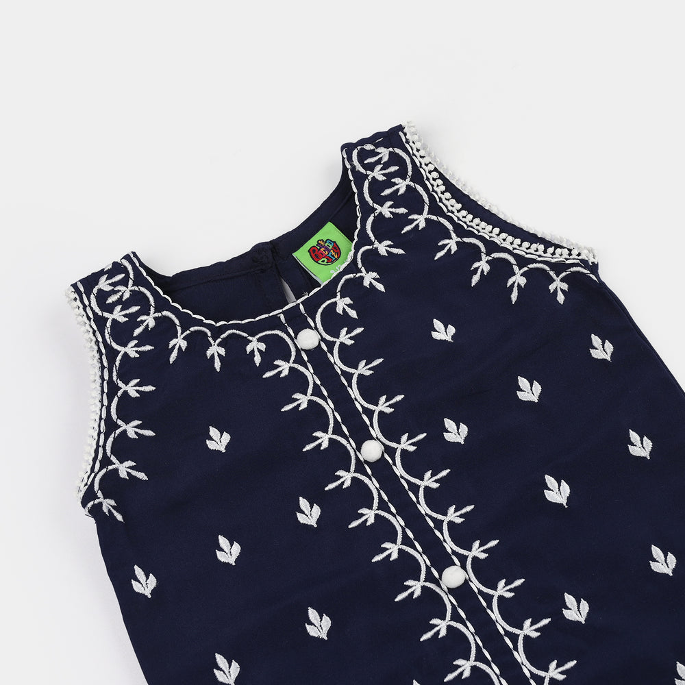 Infant Girls Poly Cambric Emb Kurti (Little Bagum) - Navy Blue
