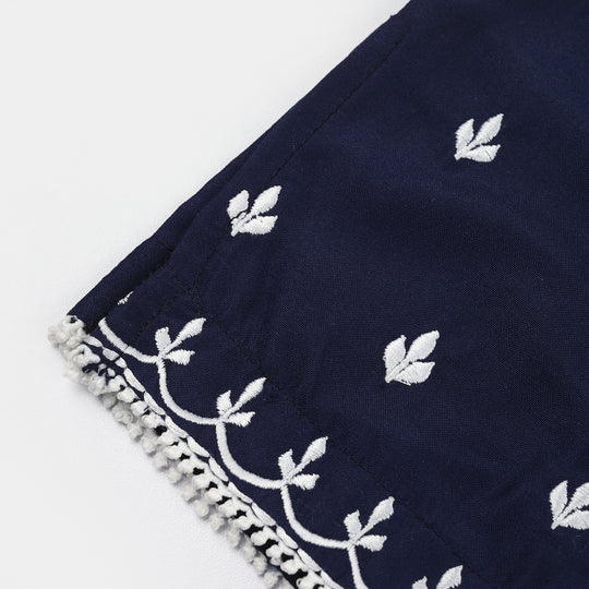 Infant Girls Poly Cambric Emb Kurti (Little Bagum) - Navy Blue