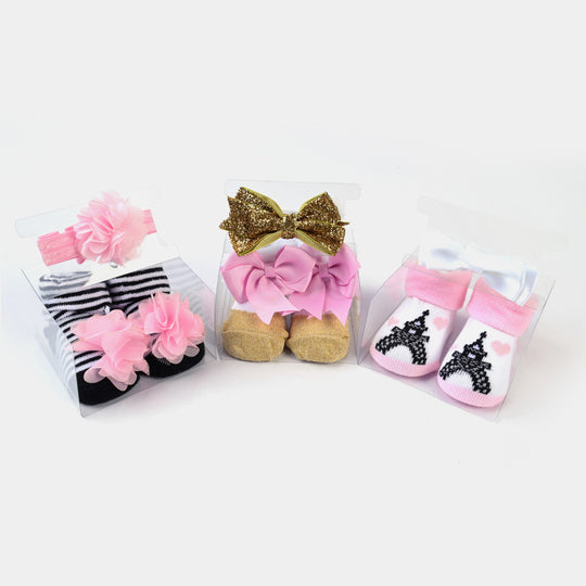 Baby Girl Socks & Headband Pack of 3 Gift Set