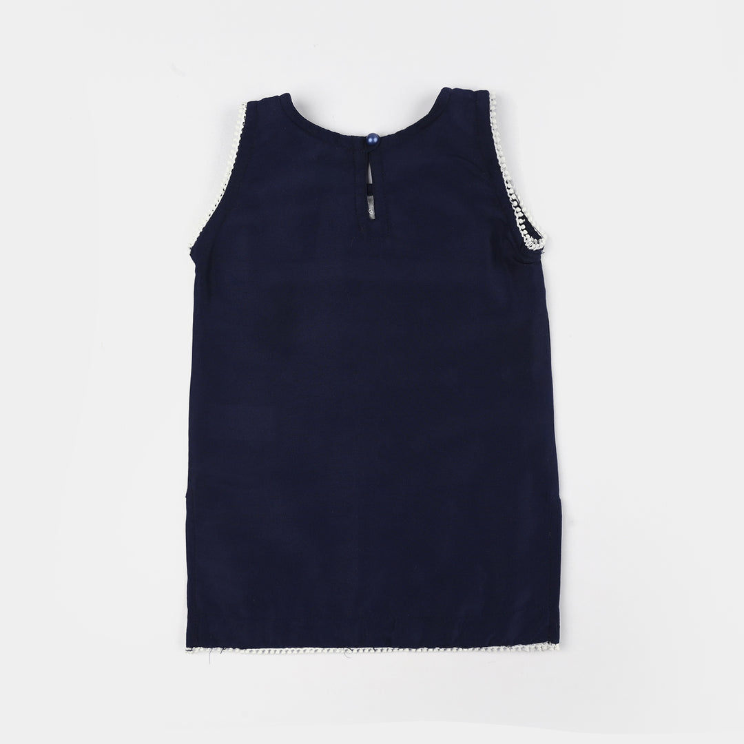 Infant Girls Poly Cambric Emb Kurti (Little Bagum) - Navy Blue
