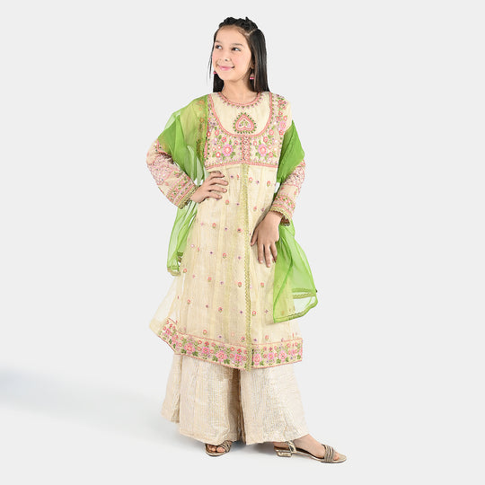 Girls Jacquard 3Pcs Gul Raiz-Cream