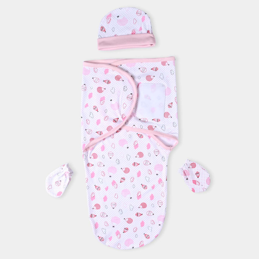 Baby Swaddle With Cap & Mittens Set