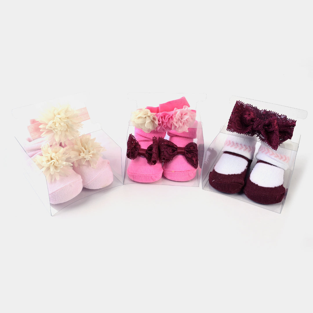 Baby Girl Socks & Headband Pack of 3 Gift Set