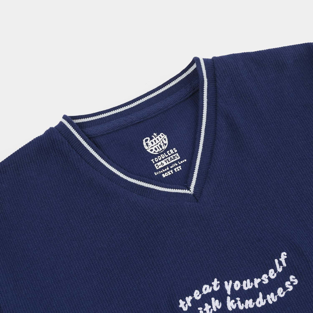Girls 2x1 Rib T-Shirt (Treat Yourself) - Navy Blue