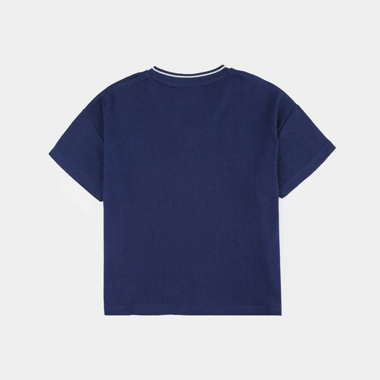 Girls 2x1 Rib T-Shirt (Treat Yourself) - Navy Blue