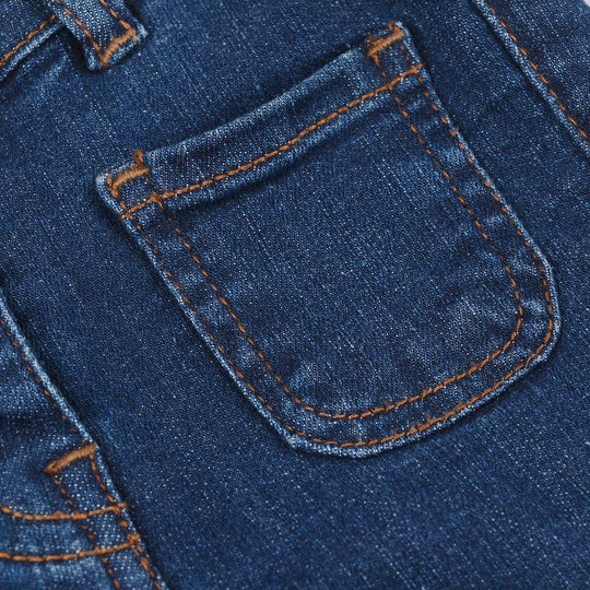 Infant Girls Denim Stretch PANT CHERRY POCKETS-Dark.Blue