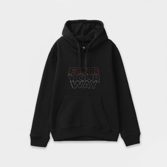 Boys Cotton Terry Pullover Hoodie Find Your Way-BLACK