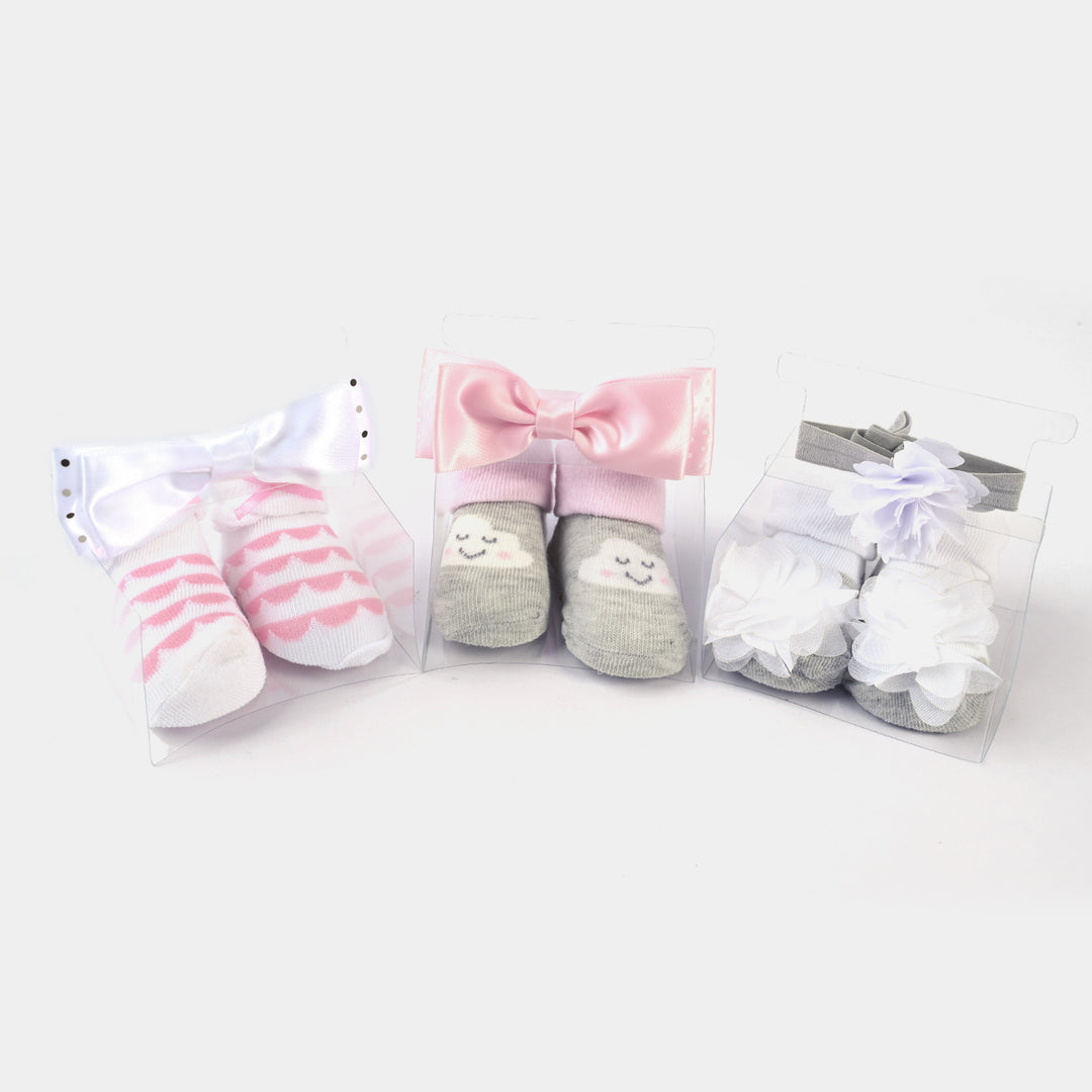 Baby Girl Socks & Headband Pack of 3 Gift Set