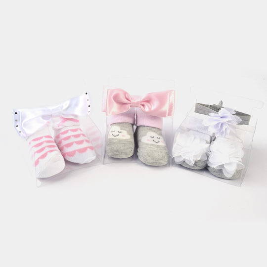 Baby Girl Socks & Headband Pack of 3 Gift Set