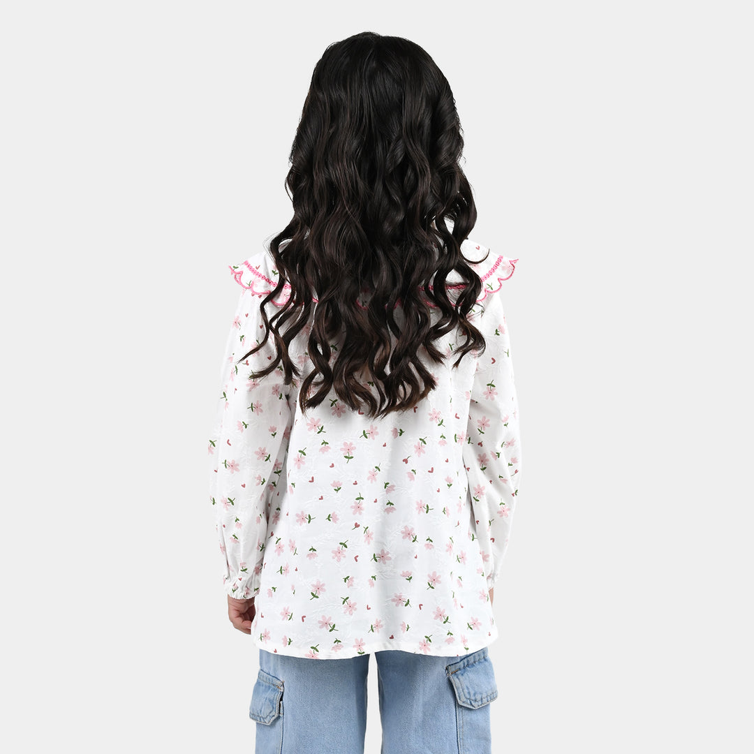 Girls Polyester Emb Top Starlit-White