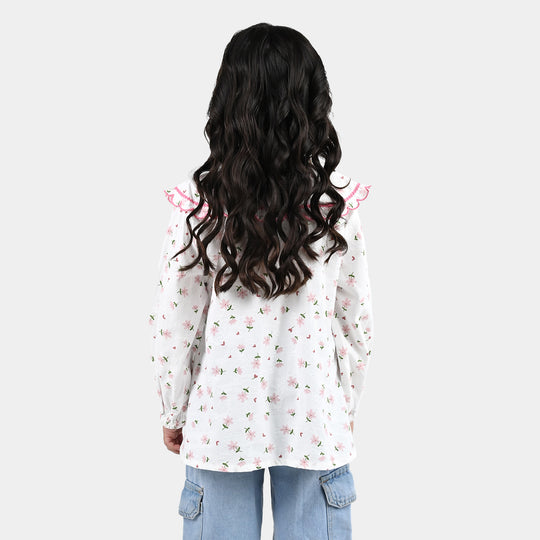 Girls Polyester Emb Top Starlit-White