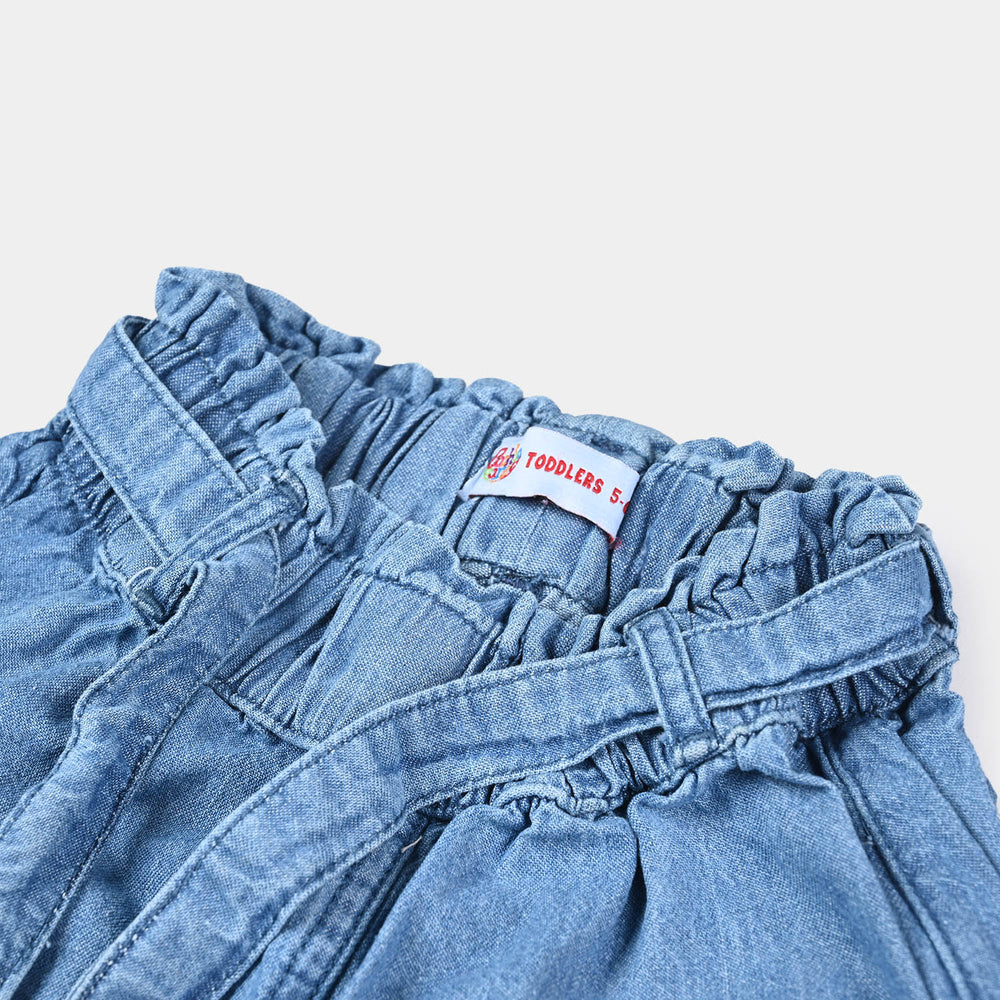 Girls Denim Pant Paper bag-LIGHT BLUE