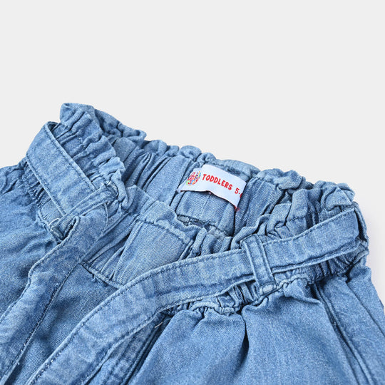 Girls Denim Pant Paper bag-LIGHT BLUE