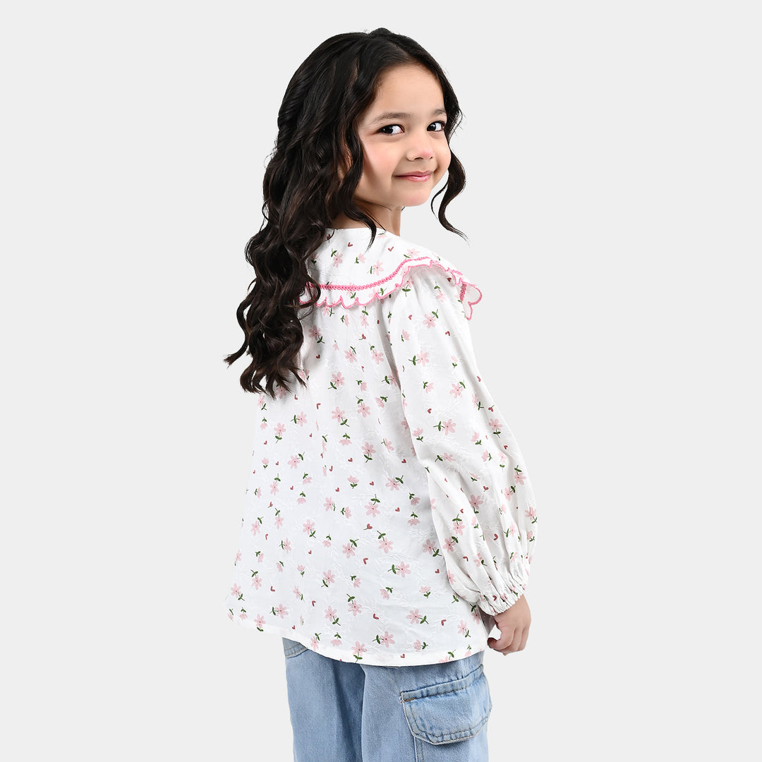 Girls Polyester Emb Top Starlit-White
