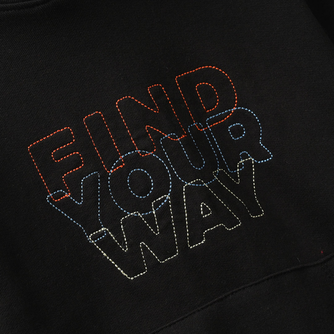 Boys Cotton Terry Pullover Hoodie Find Your Way-BLACK