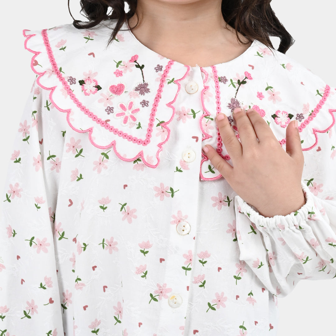Girls Polyester Emb Top Starlit-White
