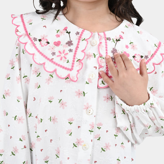 Girls Polyester Emb Top Starlit-White