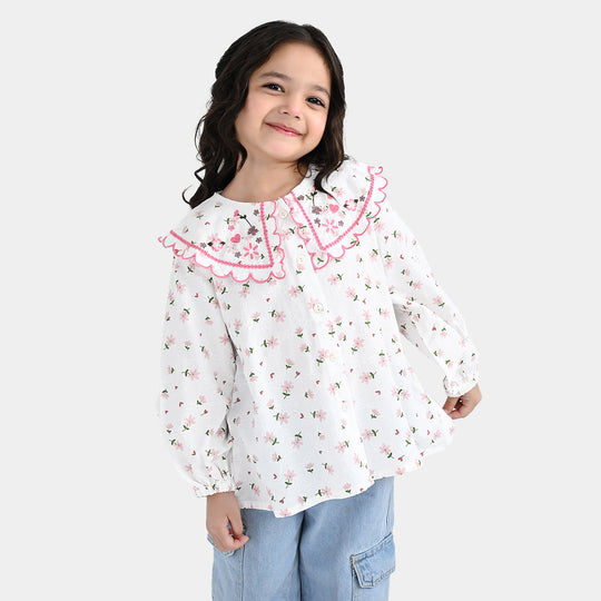Girls Polyester Emb Top Starlit-White