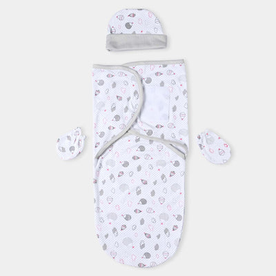 Baby Swaddle With Cap & Mittens Set