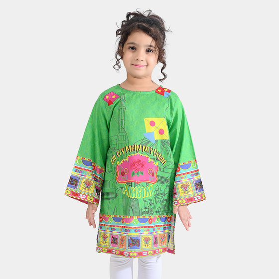 Girls Cotton Printed Kurti Dill Sa Pakistan Ind-L.Green