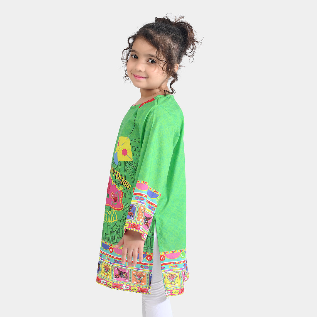Girls Cotton Printed Kurti Dill Sa Pakistan Ind-L.Green