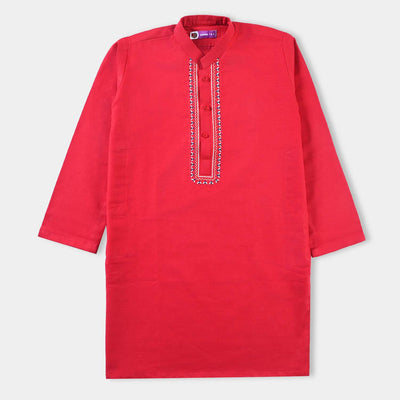 Boys Cotton Slub Embroidered Kurta (Blended EMB)-Reddish