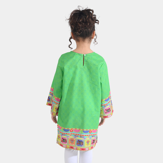 Girls Cotton Printed Kurti Dill Sa Pakistan Ind-L.Green
