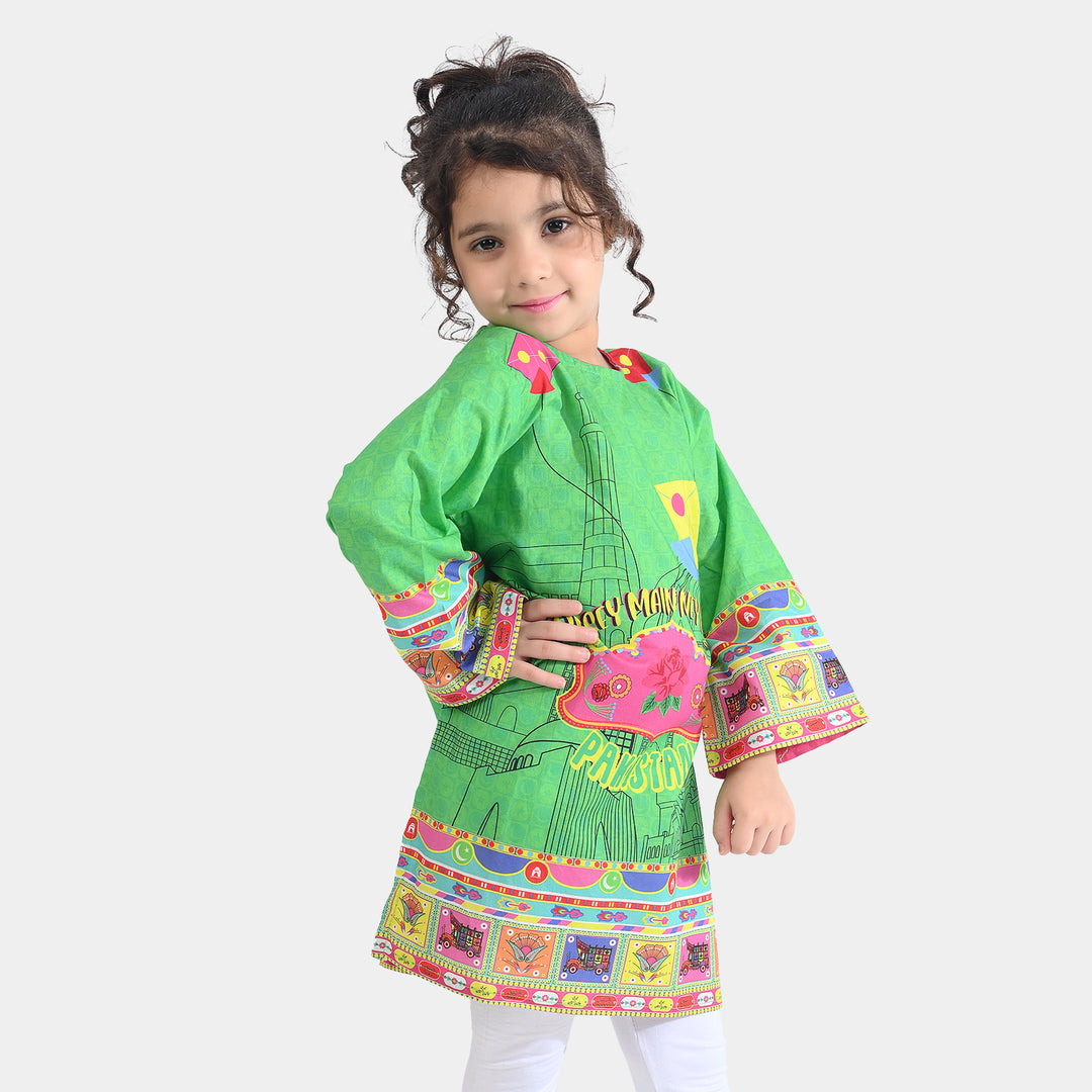Girls Cotton Printed Kurti Dill Sa Pakistan Ind-L.Green