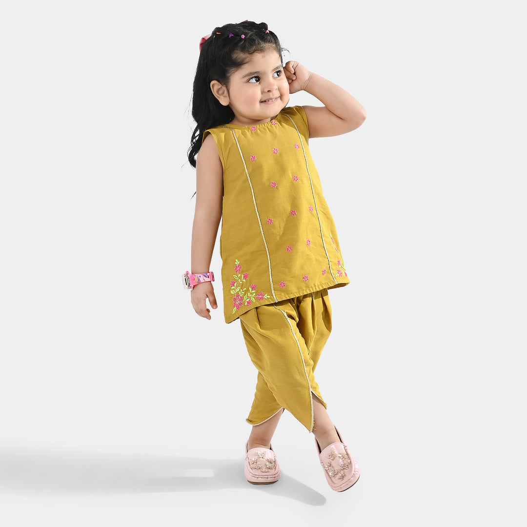 Infant Girls Cotton Slub Emb 2Pcs Roshan Pari-Dhani Green