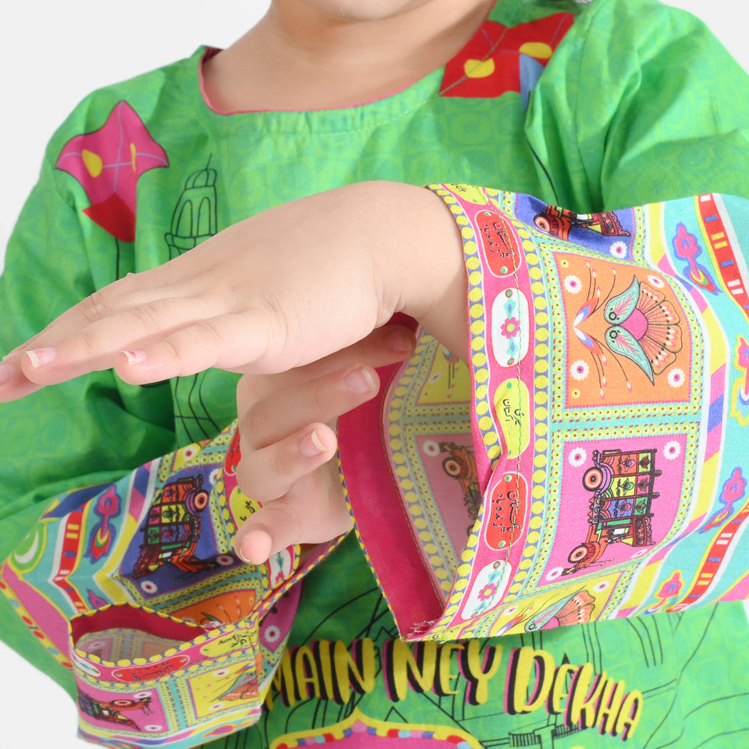 Girls Cotton Printed Kurti Dill Sa Pakistan Ind-L.Green