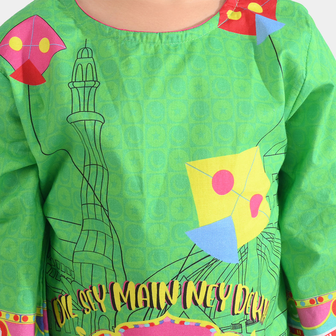 Girls Cotton Printed Kurti Dill Sa Pakistan Ind-L.Green