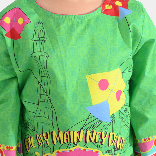Girls Cotton Printed Kurti Dill Sa Pakistan Ind-L.Green