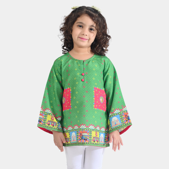 Girls Poly Net Casual Top Dil Dil Pakistan Ind-GREEN