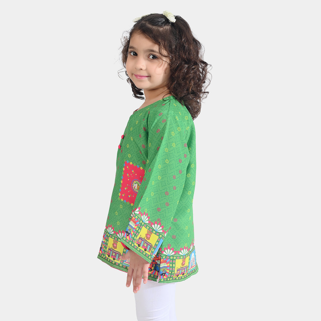 Girls Poly Net Casual Top Dil Dil Pakistan Ind-GREEN