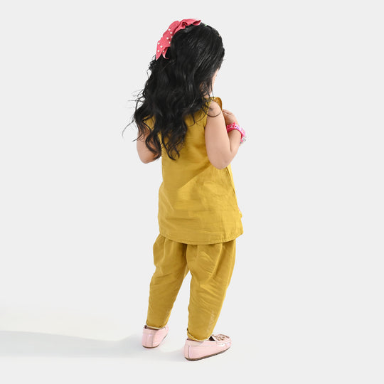 Infant Girls Cotton Slub Emb 2Pcs Roshan Pari-Dhani Green