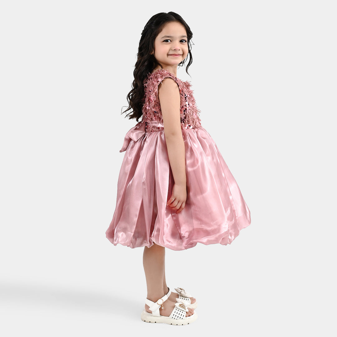 Girls Sherpa Fancy Frock-Stylish-Peach