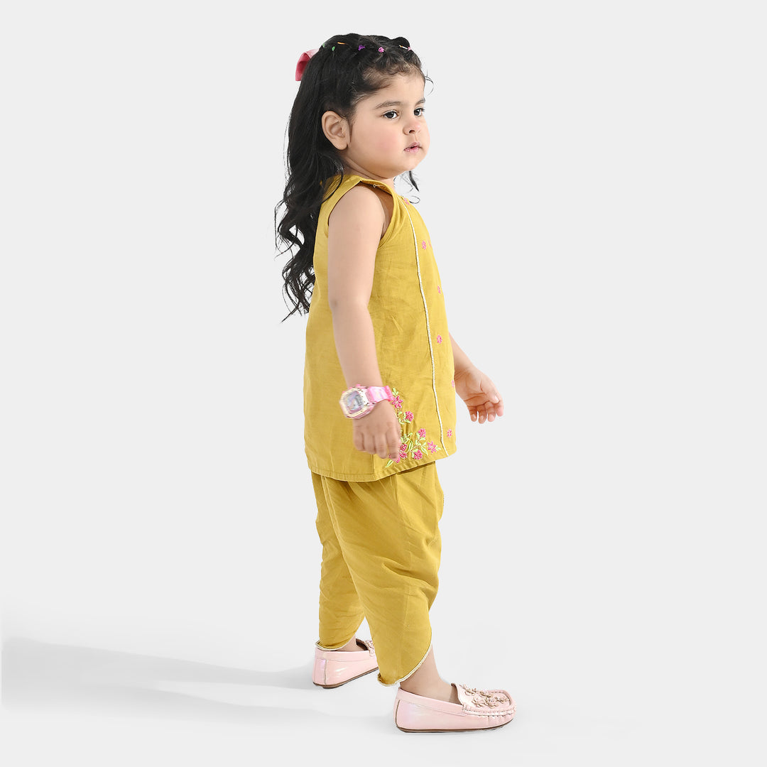 Infant Girls Cotton Slub Emb 2Pcs Roshan Pari-Dhani Green