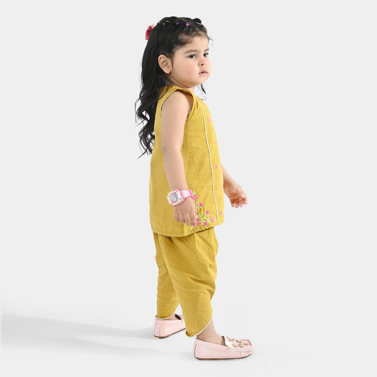 Infant Girls Cotton Slub Emb 2Pcs Roshan Pari-Dhani Green