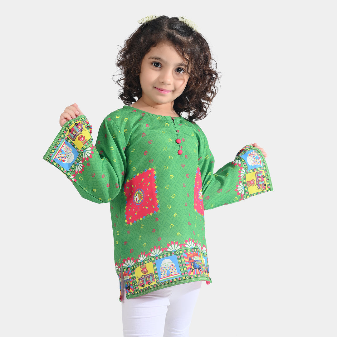 Girls Poly Net Casual Top Dil Dil Pakistan Ind-GREEN