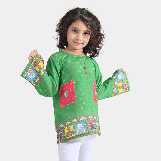 Girls Poly Net Casual Top Dil Dil Pakistan Ind-GREEN