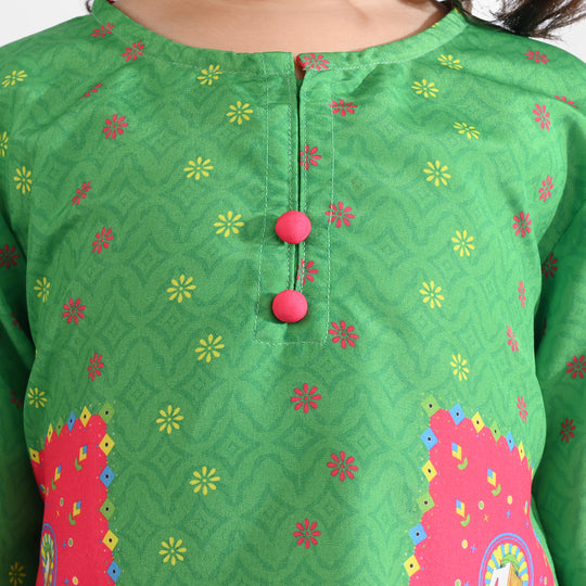Girls Poly Net Casual Top Dil Dil Pakistan Ind-GREEN