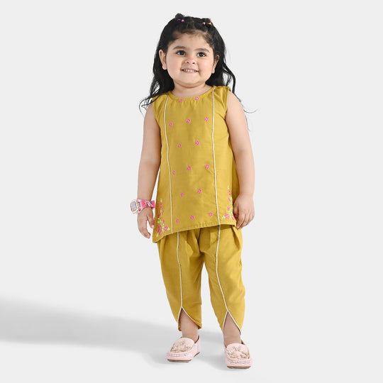 Infant Girls Cotton Slub Emb 2Pcs Roshan Pari-Dhani Green