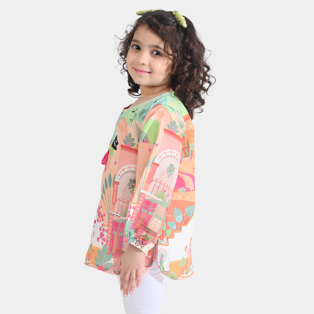Girls Poly Net Casual Top Azadi Story Ind-Multi
