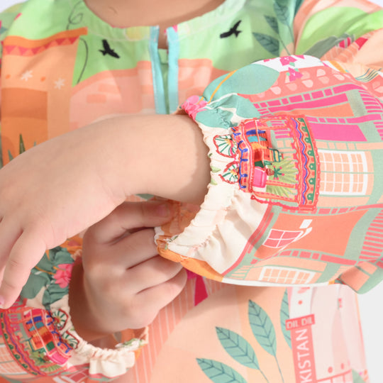 Girls Poly Net Casual Top Azadi Story Ind-Multi