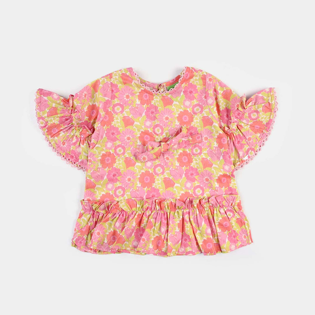 Infant Girls Cotton Poplin Casual Frock Pink Frill-Pink