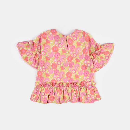 Infant Girls Cotton Poplin Casual Frock Pink Frill-Pink