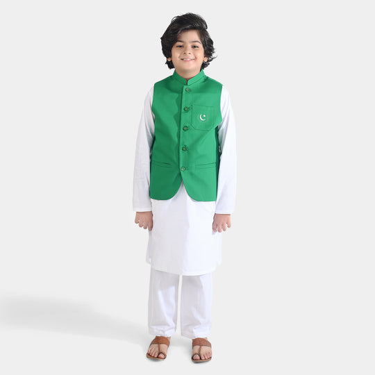 Boys Cotton Poplin 3 Piece Suit (Azadi)-WHITE