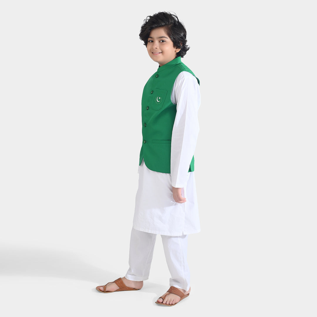 Boys Cotton Poplin 3 Piece Suit (Azadi)-WHITE